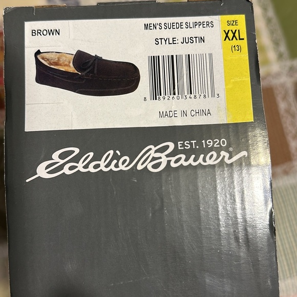 Men's Eddie Bauer Brown JUSTIN Suede Lined Slippers US XXL SIZE 13 with box - Picture 10 of 10